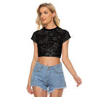 Polynesia Raglan Cropped T Shirt Polynesian Pattern Mix Plumeria Black LT14 Female Black - Polynesian Pride