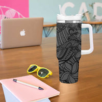 Polynesia Tumbler With Handle Polynesian Pattern Mix Plumeria Black