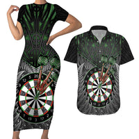 Personalised New Zealand Darts Couples Matching Short Sleeve Bodycon Dress and Hawaiian Shirt Dartboard Maori Fern Puhoro Art