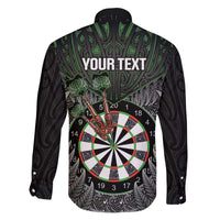 Personalised New Zealand Darts Family Matching Off The Shoulder Long Sleeve Dress and Hawaiian Shirt Dartboard Maori Fern Puhoro Art
