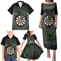 Personalised New Zealand Darts Family Matching Puletasi and Hawaiian Shirt Dartboard Maori Fern Puhoro Art