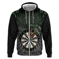 Personalised New Zealand Darts Hoodie Dartboard Maori Fern Puhoro Art