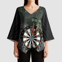 Personalised New Zealand Darts Kimono Sleeve Blouse Dartboard Maori Fern Puhoro Art - Polynesian Pride