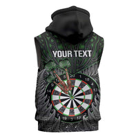 Personalised New Zealand Darts Sleeveless Zip Hoodie Dartboard Maori Fern Puhoro Art - Polynesian Pride