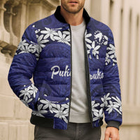 Personalised Cook Islands Pukapuka Bomber Puffer Jacket Tiare Maori Polynesian Waves Tattoo
