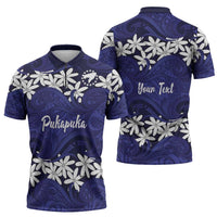 Personalised Cook Islands Pukapuka Zipper Polo Shirt Tiare Maori Polynesian Waves Tattoo