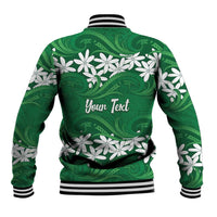 Personalised Cook Islands Rarotonga Baseball Jacket Tiare Maori Polynesian Waves Tattoo