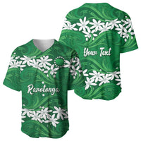 Personalised Cook Islands Rarotonga Baseball Jersey Tiare Maori Polynesian Waves Tattoo