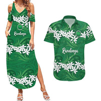 Personalised Cook Islands Rarotonga Couples Matching Summer Maxi Dress and Hawaiian Shirt Tiare Maori Polynesian Waves Tattoo LT14 Green - Polynesian Pride