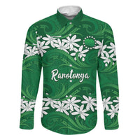Personalised Cook Islands Rarotonga Family Matching Tank Maxi Dress and Hawaiian Shirt Tiare Maori Polynesian Waves Tattoo LT14 Dad's Shirt - Long Sleeve Green - Polynesian Pride