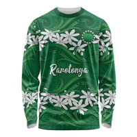 Personalised Cook Islands Rarotonga Long Sleeve Shirt Tiare Maori Polynesian Waves Tattoo