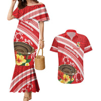 Kingdom Of Tonga Emancipation Day Couples Matching Mermaid Dress and Hawaiian Shirt Tongan Ngatu With Kumete Red LT14 Red - Polynesian Pride