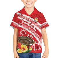 Kingdom Of Tonga Emancipation Day Family Matching Long Sleeve Bodycon Dress and Hawaiian Shirt Tongan Ngatu With Kumete Red
