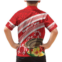 Kingdom Of Tonga Emancipation Day Family Matching Mermaid Dress and Hawaiian Shirt Tongan Ngatu With Kumete Red