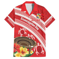 Kingdom Of Tonga Emancipation Day Family Matching Off The Shoulder Long Sleeve Dress and Hawaiian Shirt Tongan Ngatu With Kumete Red LT14 Dad's Shirt - Short Sleeve Red - Polynesian Pride