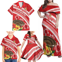 Kingdom Of Tonga Emancipation Day Family Matching Off Shoulder Maxi Dress and Hawaiian Shirt Tongan Ngatu With Kumete Red
