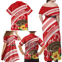 Kingdom Of Tonga Emancipation Day Family Matching Off Shoulder Maxi Dress and Hawaiian Shirt Tongan Ngatu With Kumete Red