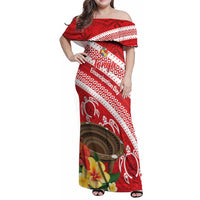 Kingdom Of Tonga Emancipation Day Family Matching Off Shoulder Maxi Dress and Hawaiian Shirt Tongan Ngatu With Kumete Red