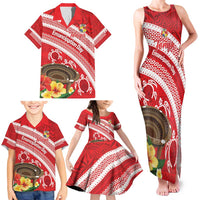 Kingdom Of Tonga Emancipation Day Family Matching Tank Maxi Dress and Hawaiian Shirt Tongan Ngatu With Kumete Red