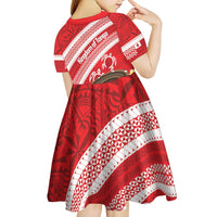 Kingdom Of Tonga Emancipation Day Kid Short Sleeve Dress Tongan Ngatu With Kumete Red