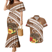 Kingdom Of Tonga Emancipation Day Couples Matching Mermaid Dress and Hawaiian Shirt Tongan Ngatu With Kumete Brown LT14 Brown - Polynesian Pride