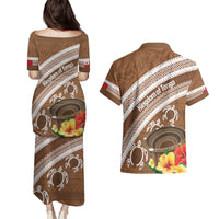 Kingdom Of Tonga Emancipation Day Couples Matching Puletasi and Hawaiian Shirt Tongan Ngatu With Kumete Brown LT14 - Polynesian Pride