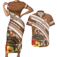 Kingdom Of Tonga Emancipation Day Couples Matching Short Sleeve Bodycon Dress and Hawaiian Shirt Tongan Ngatu With Kumete Brown LT14 Brown - Polynesian Pride