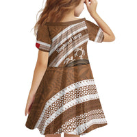 Kingdom Of Tonga Emancipation Day Kid Short Sleeve Dress Tongan Ngatu With Kumete Brown