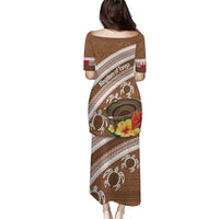 Kingdom Of Tonga Emancipation Day Puletasi Tongan Ngatu With Kumete Brown