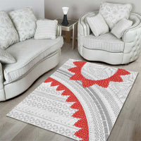 Tonga White Sunday Area Rug Heilala Flowers Tongan Ngatu Pattern