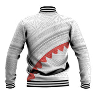 Tonga White Sunday Baseball Jacket Heilala Flowers Tongan Ngatu Pattern
