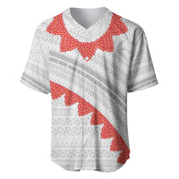 Tonga White Sunday Baseball Jersey Heilala Flowers Tongan Ngatu Pattern