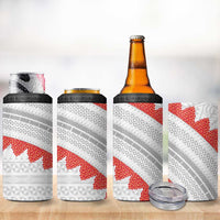 Tonga White Sunday 4 in 1 Can Cooler Tumbler Heilala Flowers Tongan Ngatu Pattern