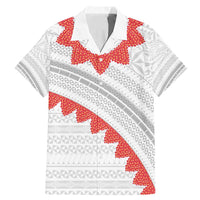 Tonga White Sunday Family Matching Mermaid Dress and Hawaiian Shirt Heilala Flowers Tongan Ngatu Pattern