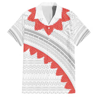 Tonga White Sunday Family Matching Off The Shoulder Long Sleeve Dress and Hawaiian Shirt Heilala Flowers Tongan Ngatu Pattern