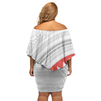 Tonga White Sunday Family Matching Off Shoulder Short Dress and Hawaiian Shirt Heilala Flowers Tongan Ngatu Pattern