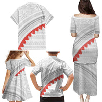 Tonga White Sunday Family Matching Puletasi and Hawaiian Shirt Heilala Flowers Tongan Ngatu Pattern
