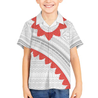 Tonga White Sunday Family Matching Tank Maxi Dress and Hawaiian Shirt Heilala Flowers Tongan Ngatu Pattern