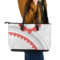 Tonga White Sunday Leather Tote Bag Heilala Flowers Tongan Ngatu Pattern