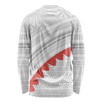 Tonga White Sunday Long Sleeve Shirt Heilala Flowers Tongan Ngatu Pattern