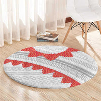 Tonga White Sunday Round Carpet Heilala Flowers Tongan Ngatu Pattern