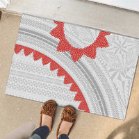 Tonga White Sunday Rubber Doormat Heilala Flowers Tongan Ngatu Pattern