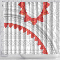 Tonga White Sunday Shower Curtain Heilala Flowers Tongan Ngatu Pattern