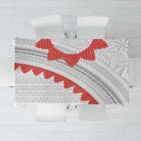 Tonga White Sunday Tablecloth Heilala Flowers Tongan Ngatu Pattern