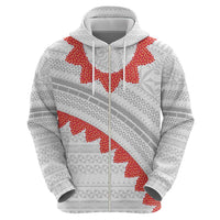 Tonga White Sunday Zip Hoodie Heilala Flowers Tongan Ngatu Pattern