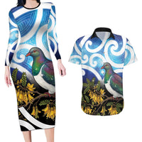 Kekeru New Zealand Matariki Couples Matching Long Sleeve Bodycon Dress and Hawaiian Shirt Kukupa Kowhai Maori New Year Blue Version LT14 Blue - Polynesian Pride