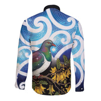 Kekeru New Zealand Matariki Long Sleeve Button Shirt Kukupa Kowhai Maori New Year Blue Version