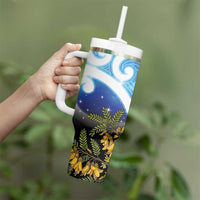 Kekeru New Zealand Matariki Tumbler With Handle Kukupa Kowhai Maori New Year Blue Version