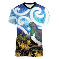Kekeru New Zealand Matariki Women V-Neck T-Shirt Kukupa Kowhai Maori New Year Blue Version LT14 Female Blue - Polynesian Pride