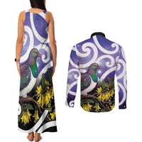 Kekeru New Zealand Matariki Couples Matching Tank Maxi Dress and Long Sleeve Button Shirt Kukupa Kowhai Maori New Year Purple Version LT14 - Polynesian Pride